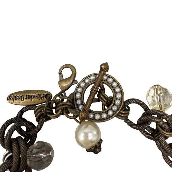 Vintage Plunder Design Paige Chunky Pearl & Crystal Charm Bracelet Antique Bronz - Picture 3 of 5